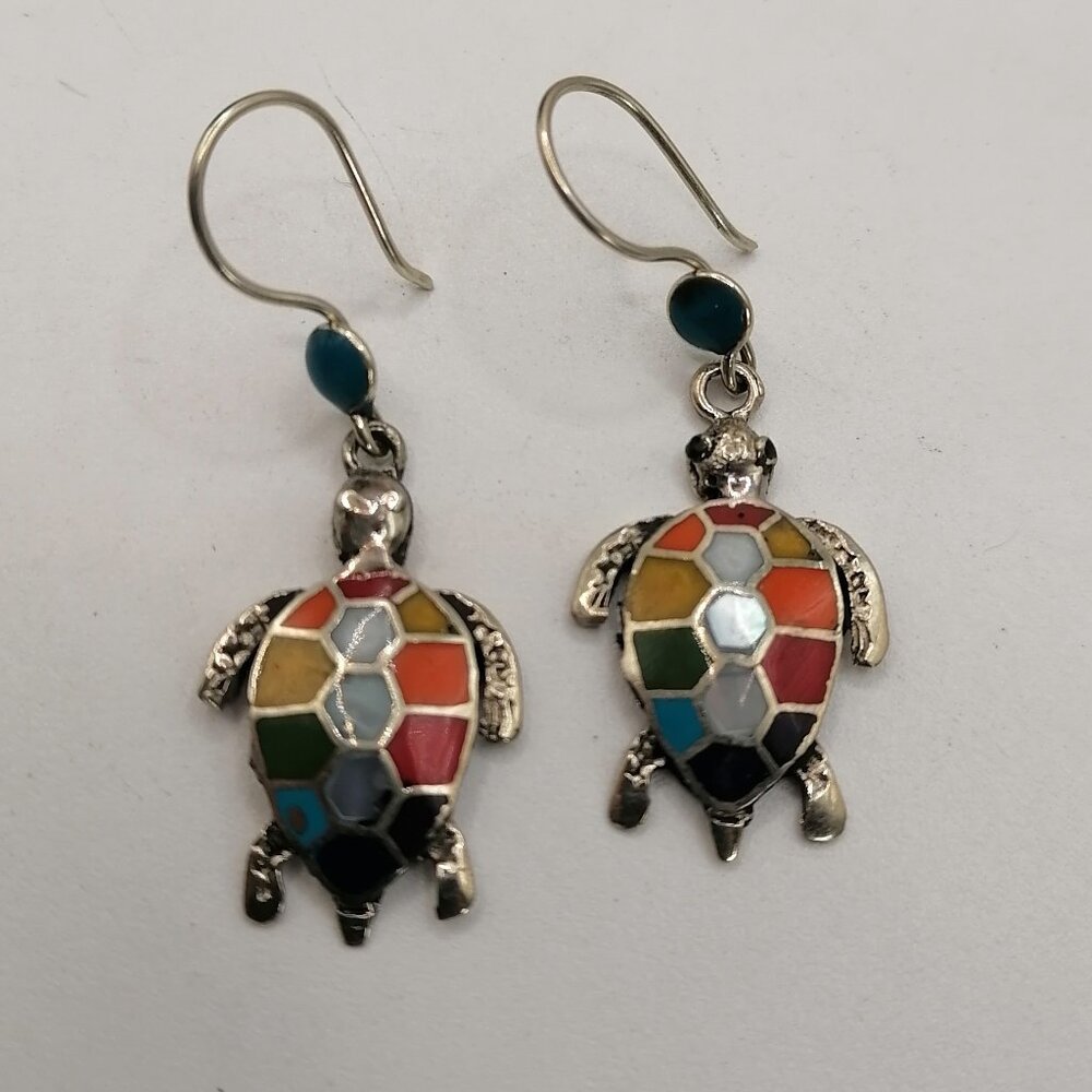 Multicolor Alpaca Natural Stone Turtle Design Earrings